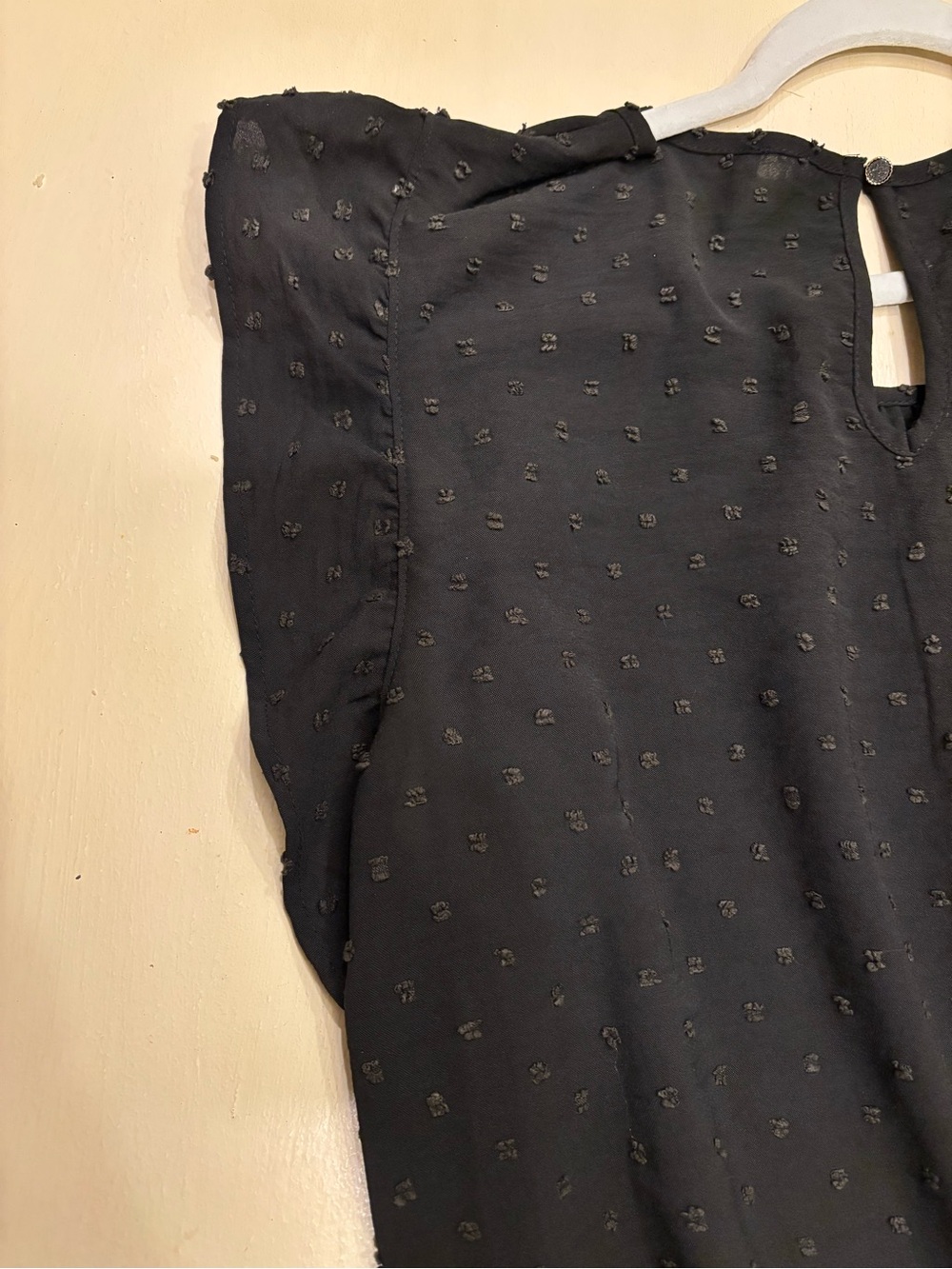 Cotton Bleu Black Swiss Dot Dress Size XL Flutter Sleeve Knee Length Dress - Picture 7 of 7